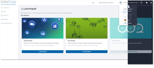 Launchpad der ESG-Software DataCross